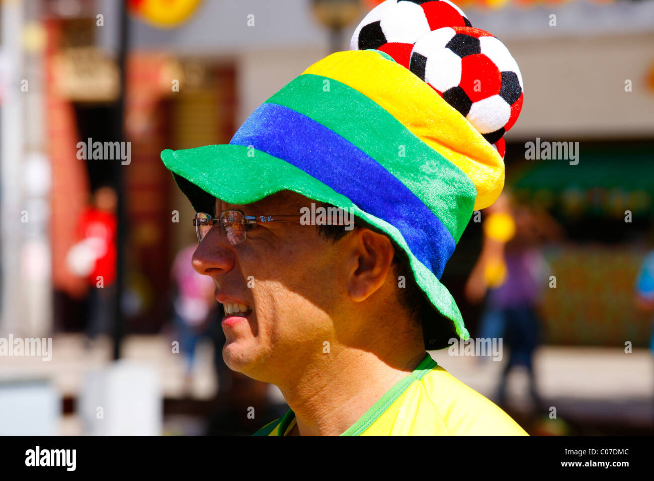 Soccer fan at Praça do Ferreira, Fortaleza, state of Ceará, Brazil, South America Stock Photo