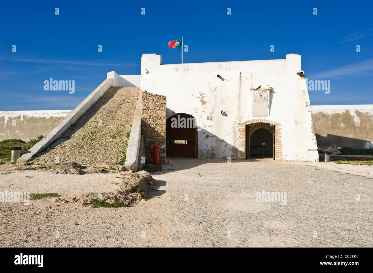 Gatehouse in the Fortaleza de Sagres national monument, Ponta de Sagres, Sagres, Algarve, Portugal, Europe Stock Photo