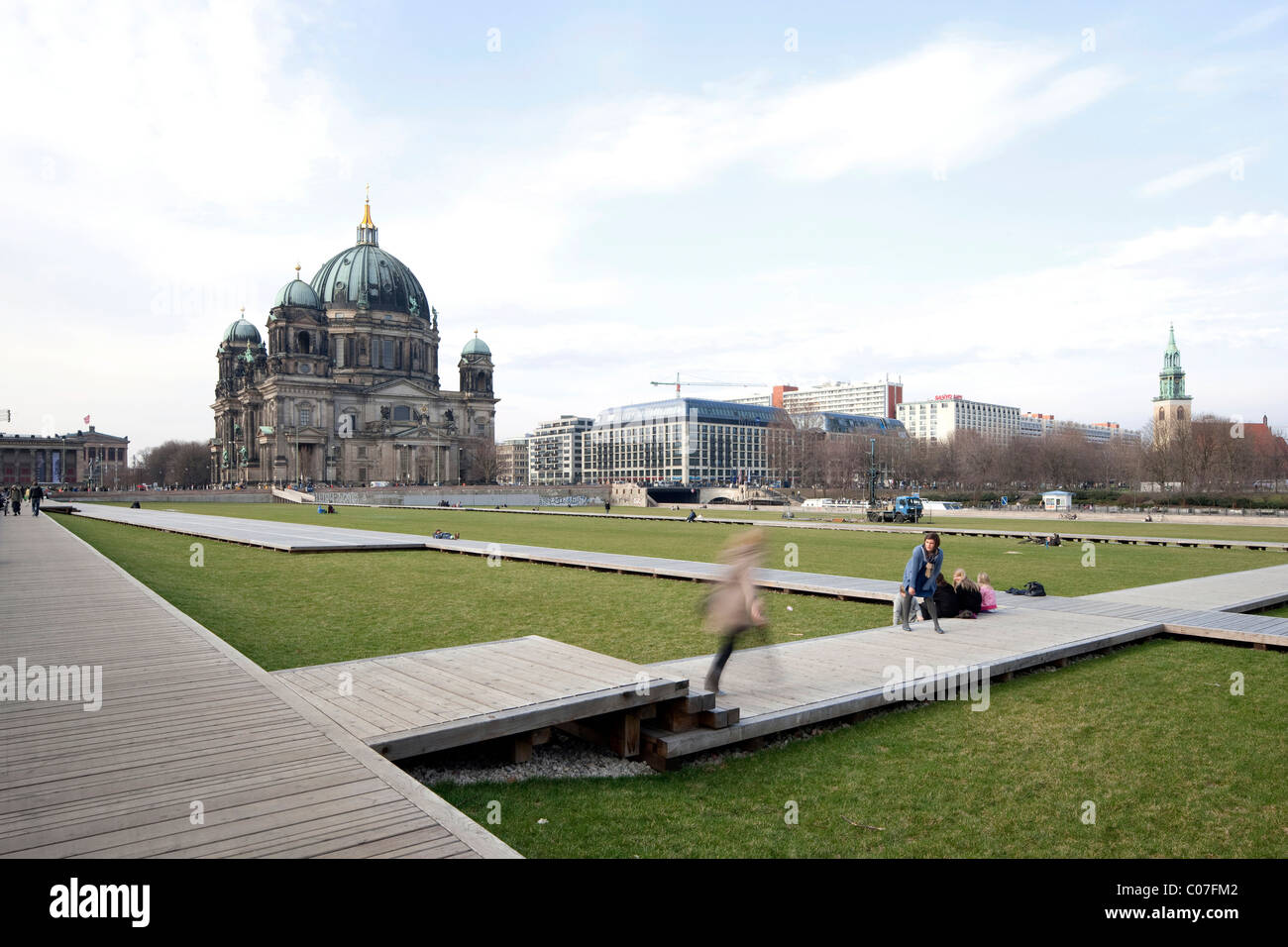 Schlossplatz square, temporary use as a park, Berliner Dom cathedral in the back, Mitte district, Berlin, Germany, Europe Stock Photo