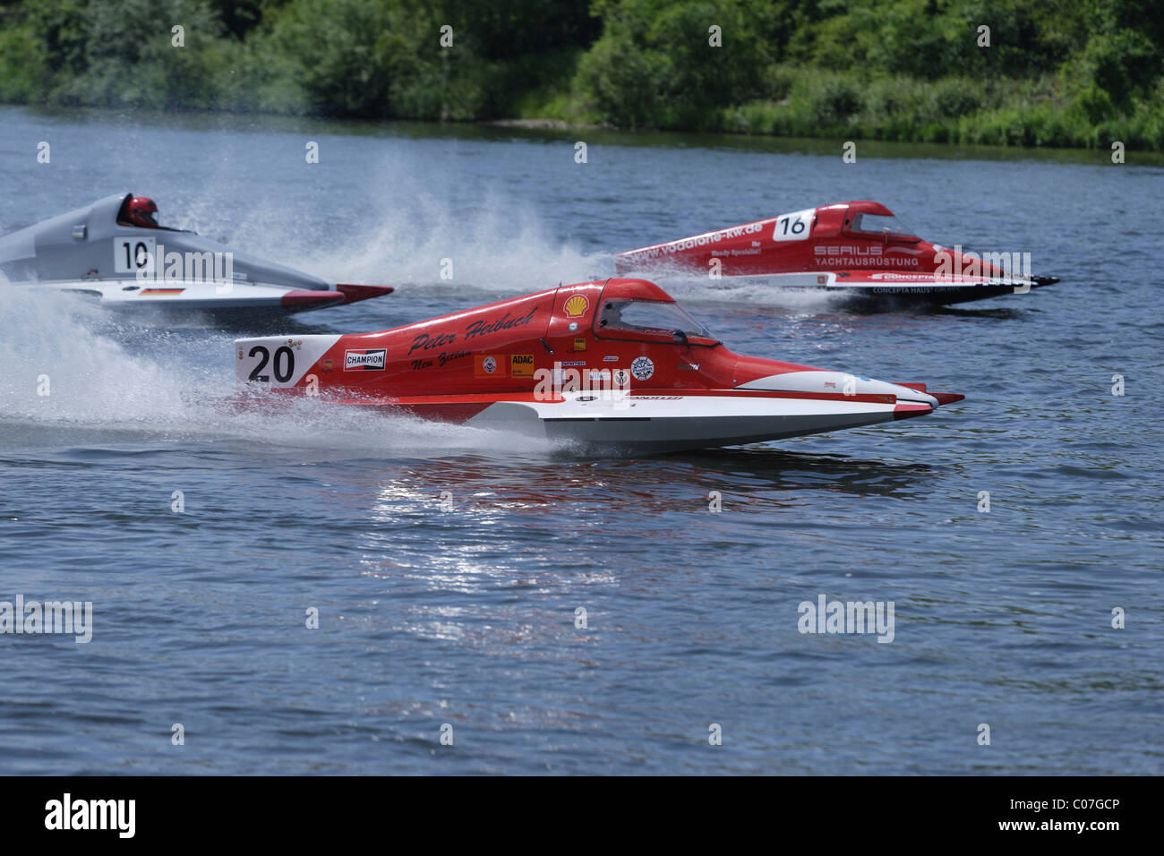 Motor boats, international motor boat race on the Moselle river at Brodenbach, Rhineland-Palatinate, Germany, Europe Stock Photo