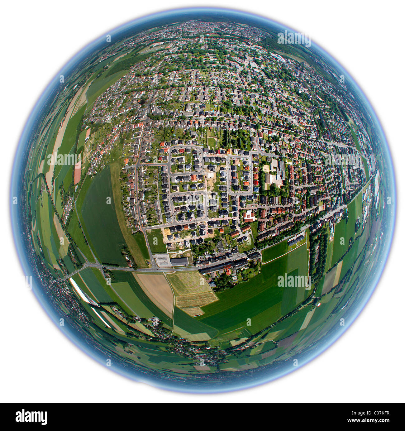 Aerial picture, fisheye shot, Oer-Erkenschwick, Ruhr Area, North Rhine-Westphalia, Germany, Europe Stock Photo
