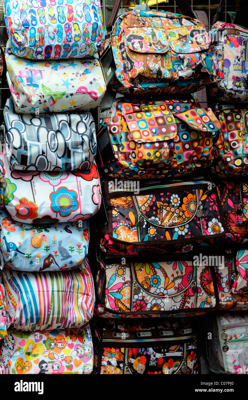 pop culture colorful handbags bags on sale petaling street chinatown kuala lumpur malaysia Stock Photo