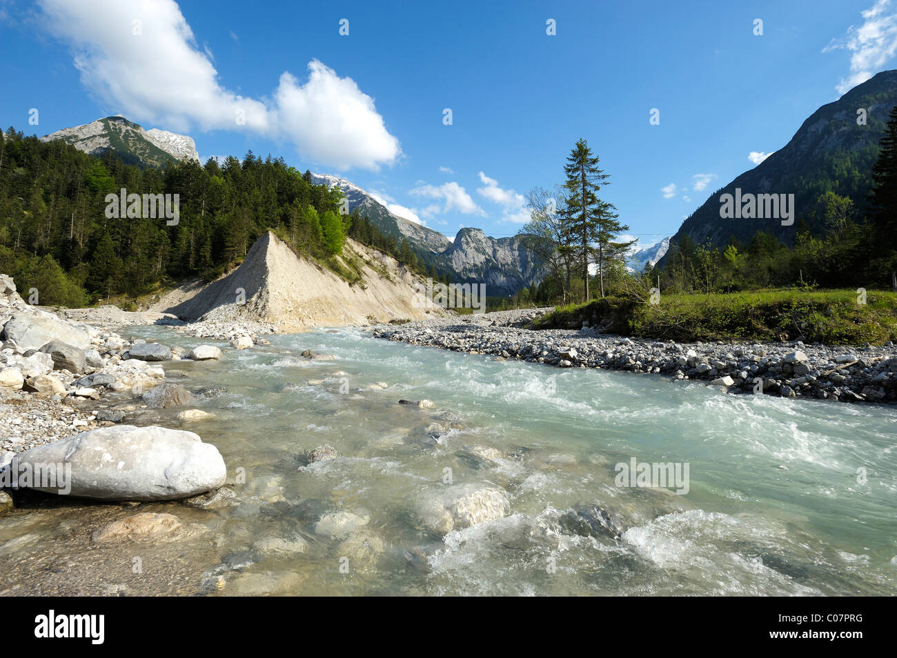 Austria Wild Rivers Rissbach wild river near Hinterriss, Karwendel mountain range, Tyrol ...