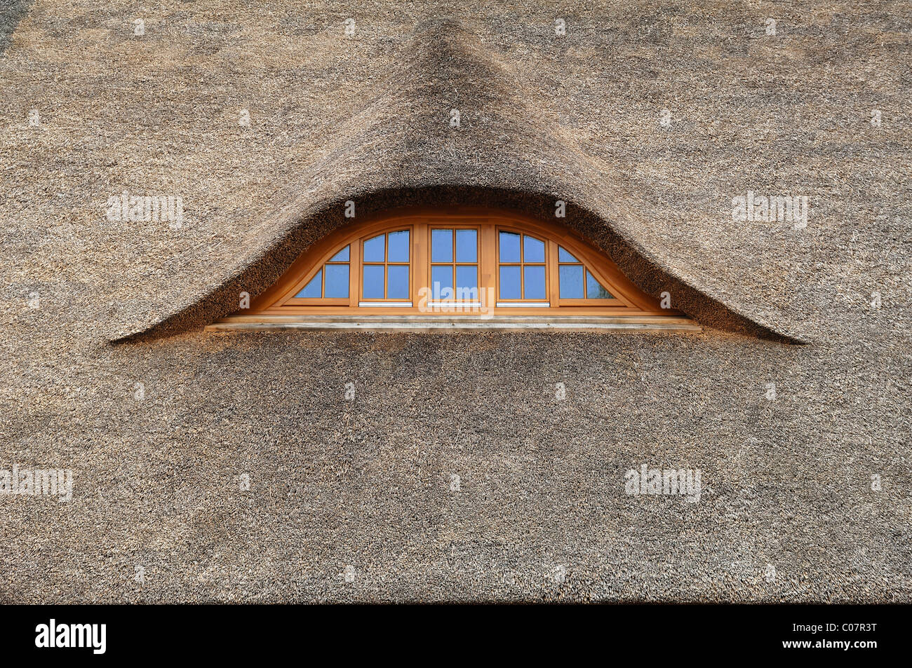 Newly Thatched Roof Detail Dormer Window In An Old Farmhouse
