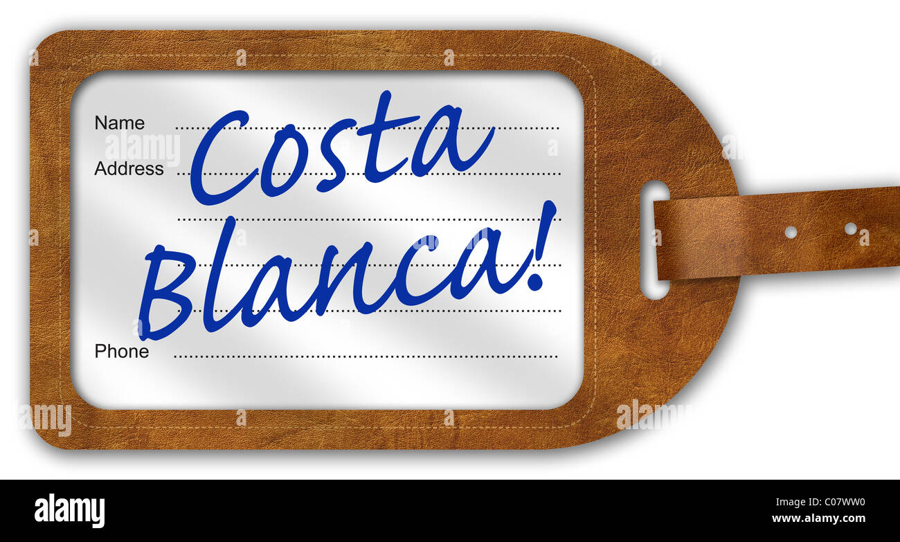 Suitcase/Luggage Label with ‘Costa Blanca!’ written on Stock Photo