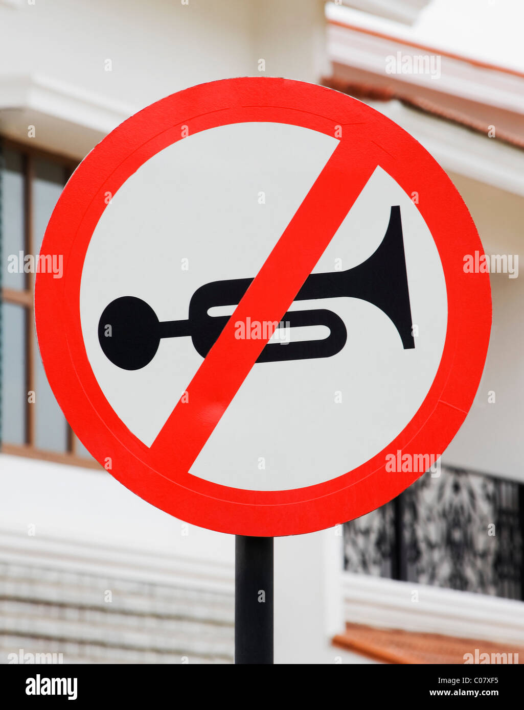 Closeup of a 'Horn Prohibited' road sign, Bangalore, Karnataka, India