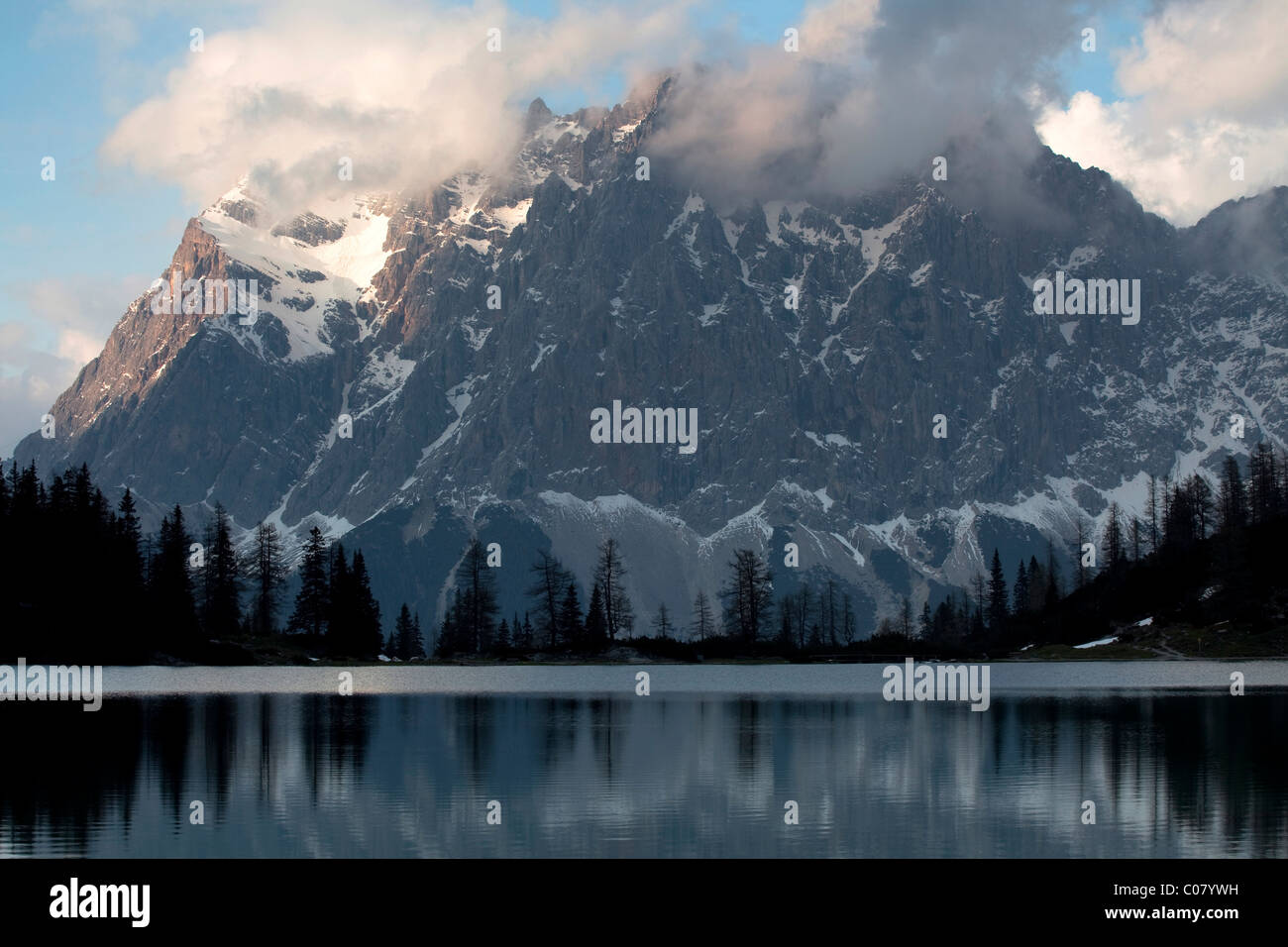 Zugspitze is reflected in the seebensee hi-res stock photography and ...