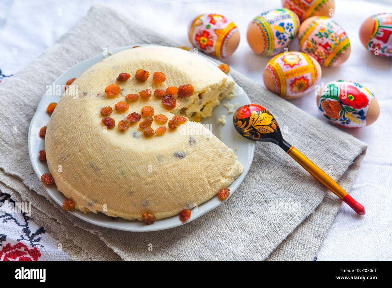 holiday delicious cottage cheese on cook-table with wooden spoons Stock Photo