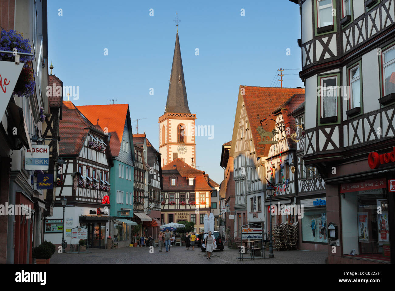 Main street with church of St. Michael, Lohr am Main, Mainfranken, Lower Franconia, Franconia, Bavaria, Germany, Europe Stock Photo
