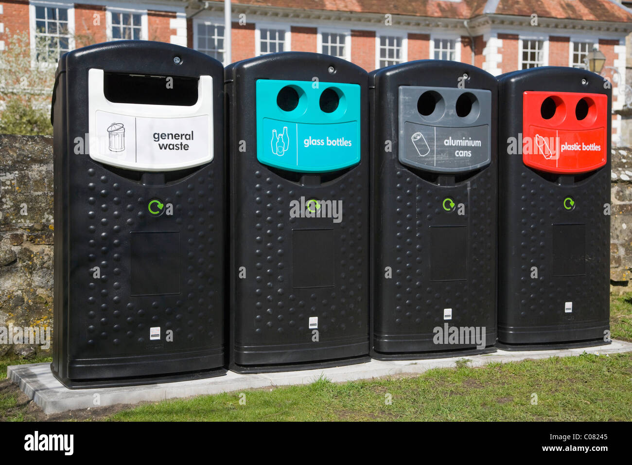 Recycling bins, Salisbury Cathedral Close, Salisbury, Wiltshire, England, United Kingdom, Europe