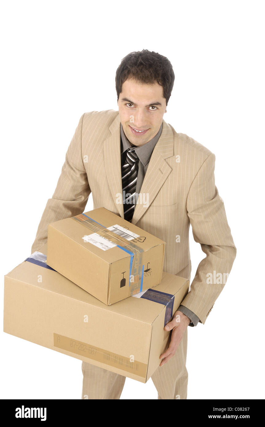 Businessman with packages Stock Photo