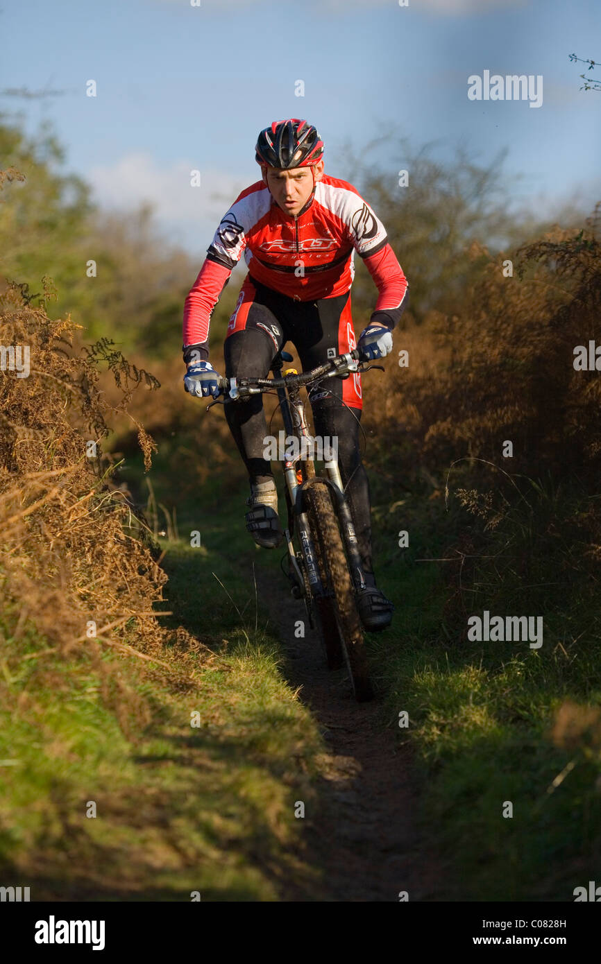 Man rides Mountain bike off road in United Kingdom Stock Photo Alamy