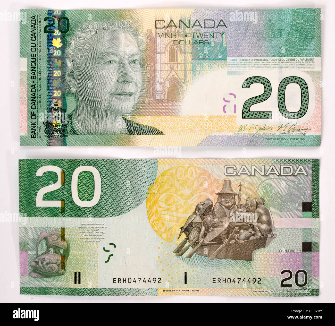 Canadian 20 dollar banknote, front and back Stock Photo
