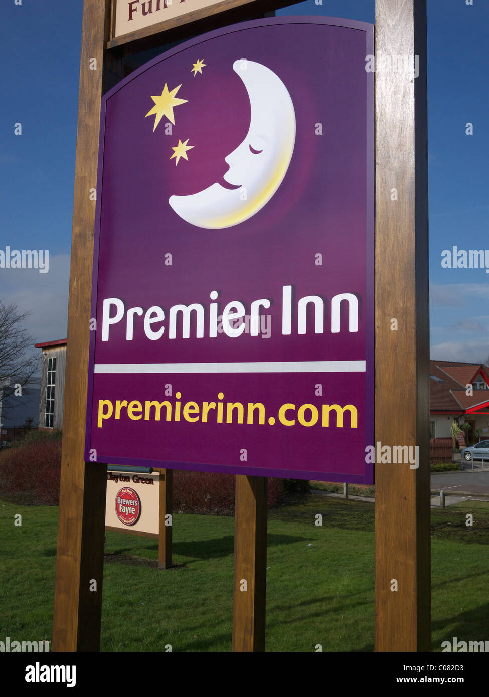 Premier Inn sign, Oldham, Lancashire, England, UK. Stock Photo