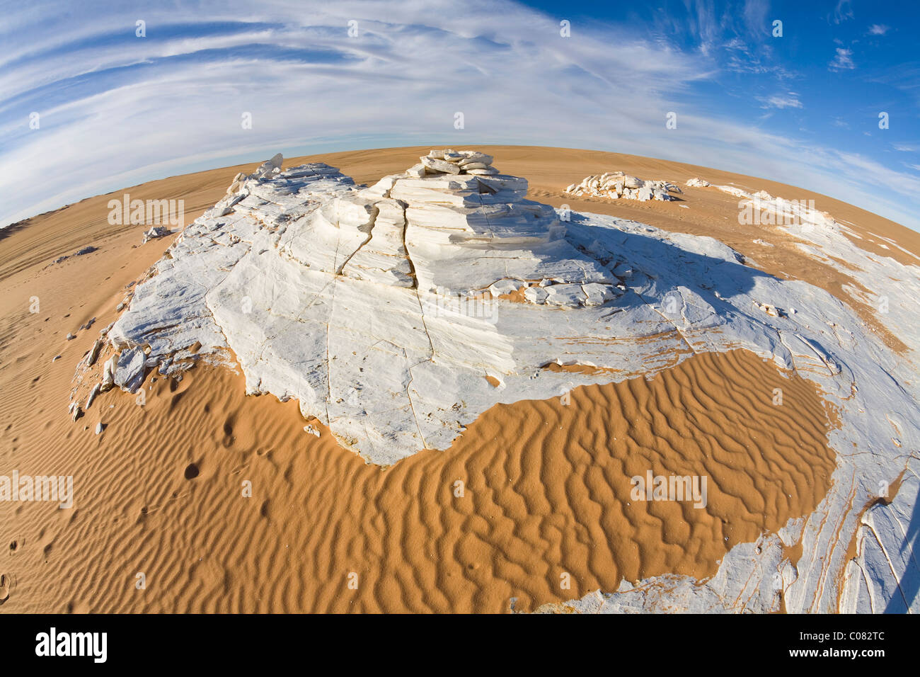 Gypsum in the sand dunes of the Libyan desert, Erg Murzuq, Libya, the Sahara, North Africa, Africa Stock Photo