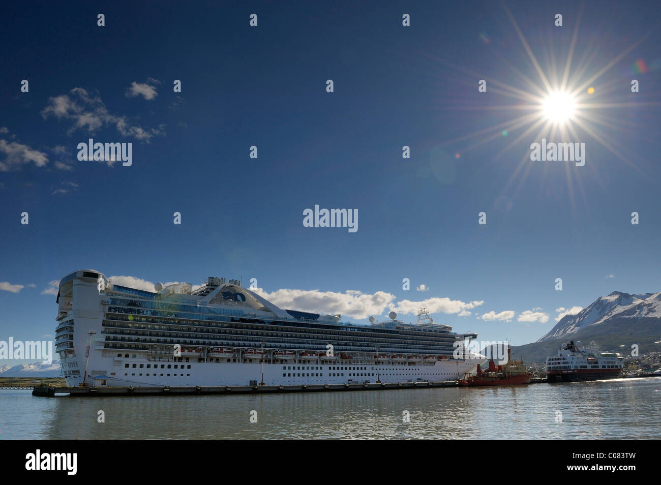 Cruise ship in the port of Ushuaia, Tierra del Fuego, Patagonia, Argentina, South America Stock Photo