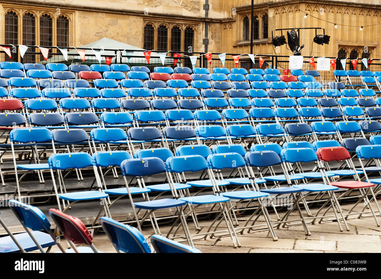 Rows of chairs in courtyard, Oxford University, Oxford, Oxfordshire