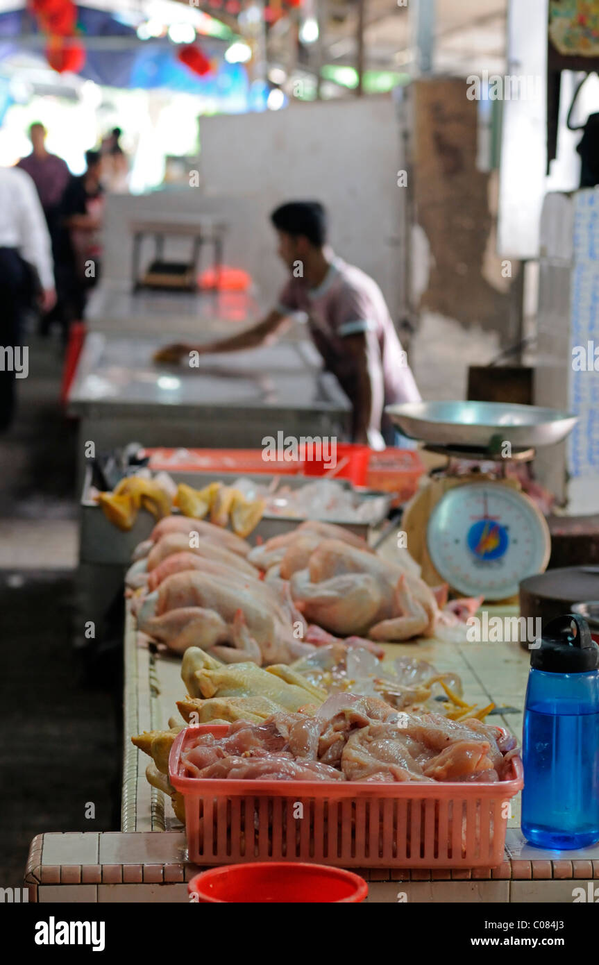 chicken meat on sale wet market jalan petaling street kuala lumpur chinatown malaysia malaysian chinese food Stock Photo