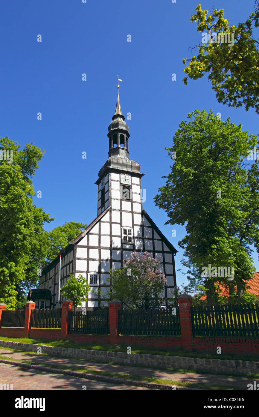 Historic timber-framed church in Ahlbeck, Ahlbecker Dorfkirche, build in 1754, Ahlbeck, Uecker-Randow district Stock Photo