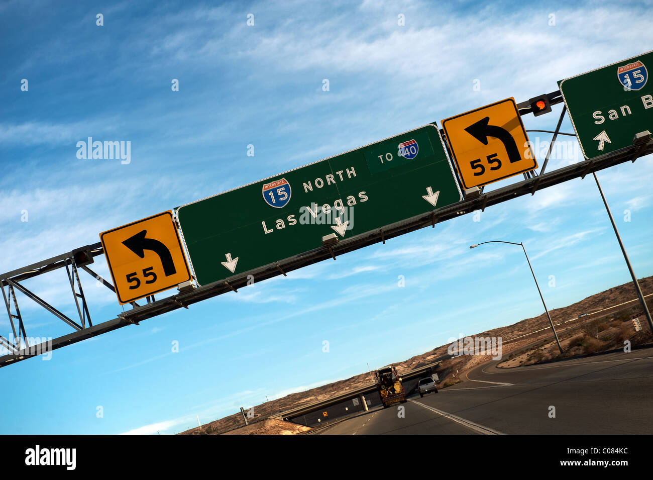 A Road Sign For Las Vegas On The 15 Freeway In California Usa A Road Sign For Las Vegas On The 15 Freeway In California Usa