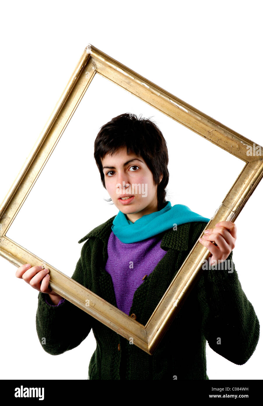 Latin girl holding a frame Stock Photo