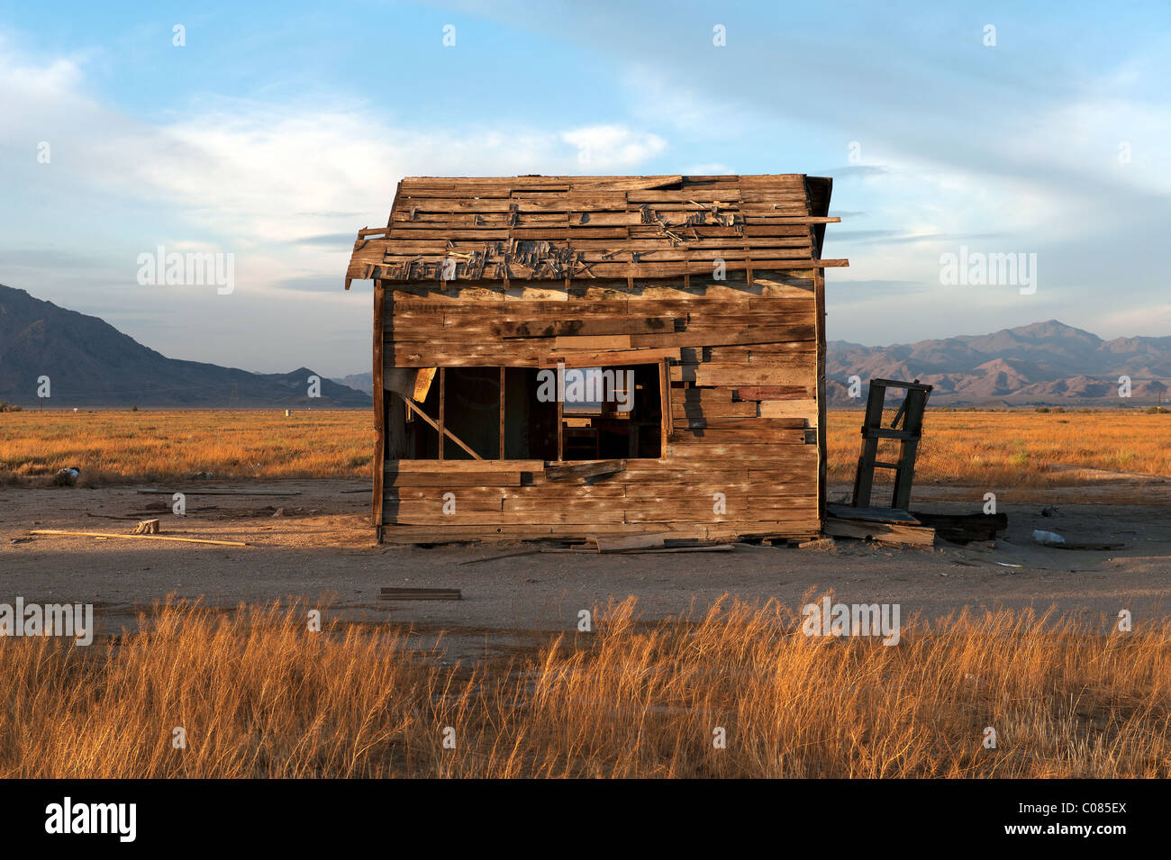 Abandoned building on tn the side of the road. Mojave Desert
