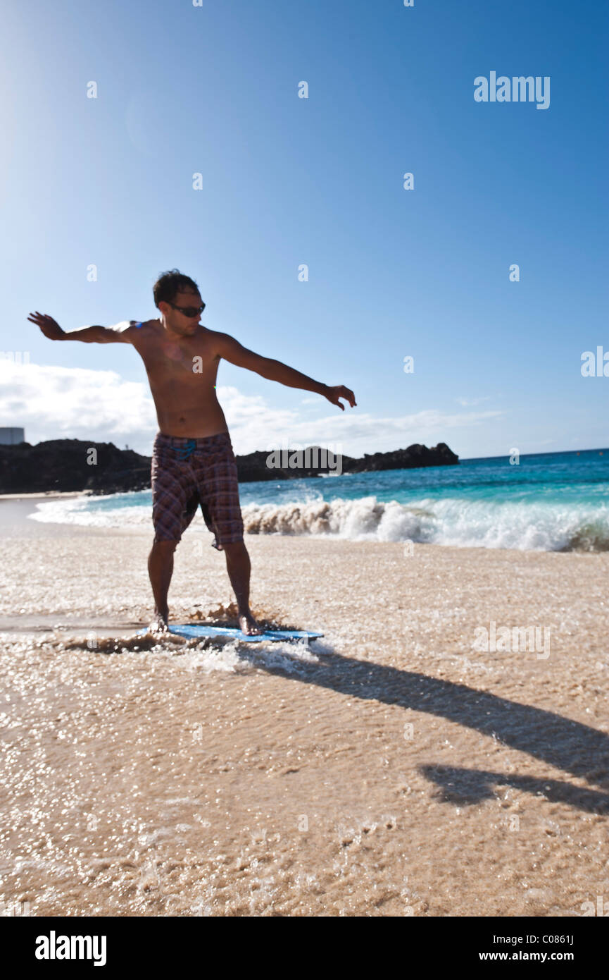 Skimboards on beach Ascension Island South Atlantic Ocean Stock Photo