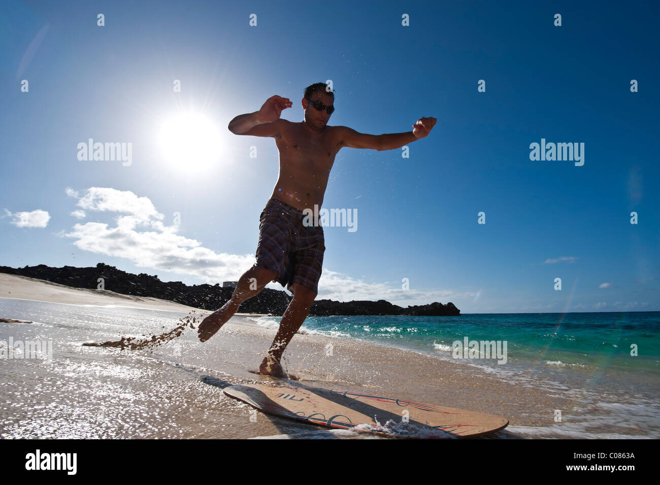 Skimboards on beach Ascension Island South Atlantic Ocean Stock Photo