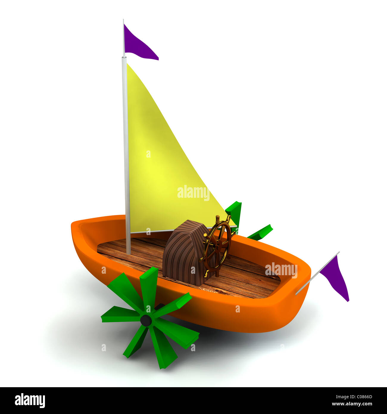 Toy boat isolated on white 3d rendered Stock Photo