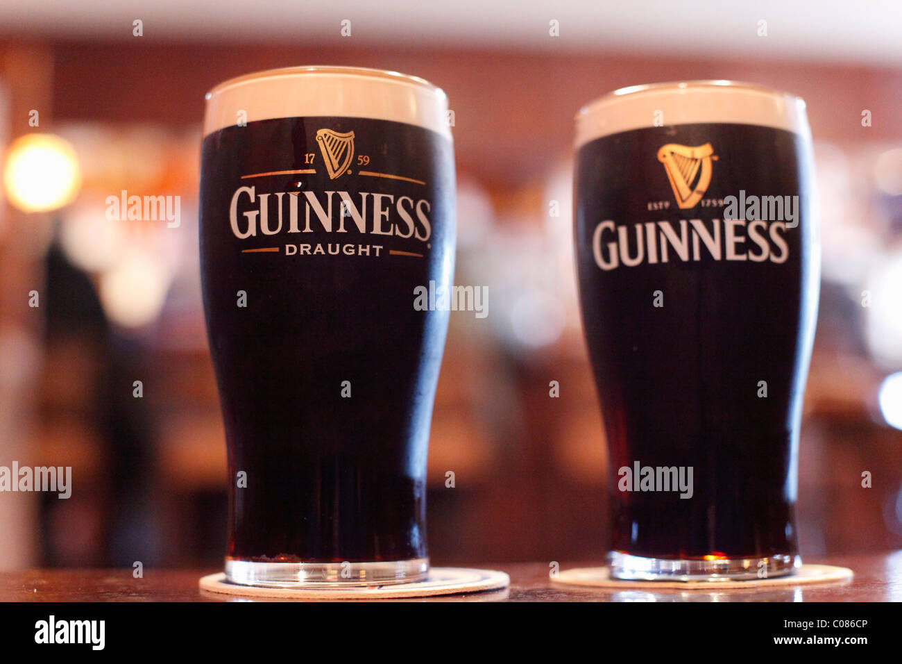 Pints of Guinness stout beer, Ireland, British Isles, Europe Stock Photo