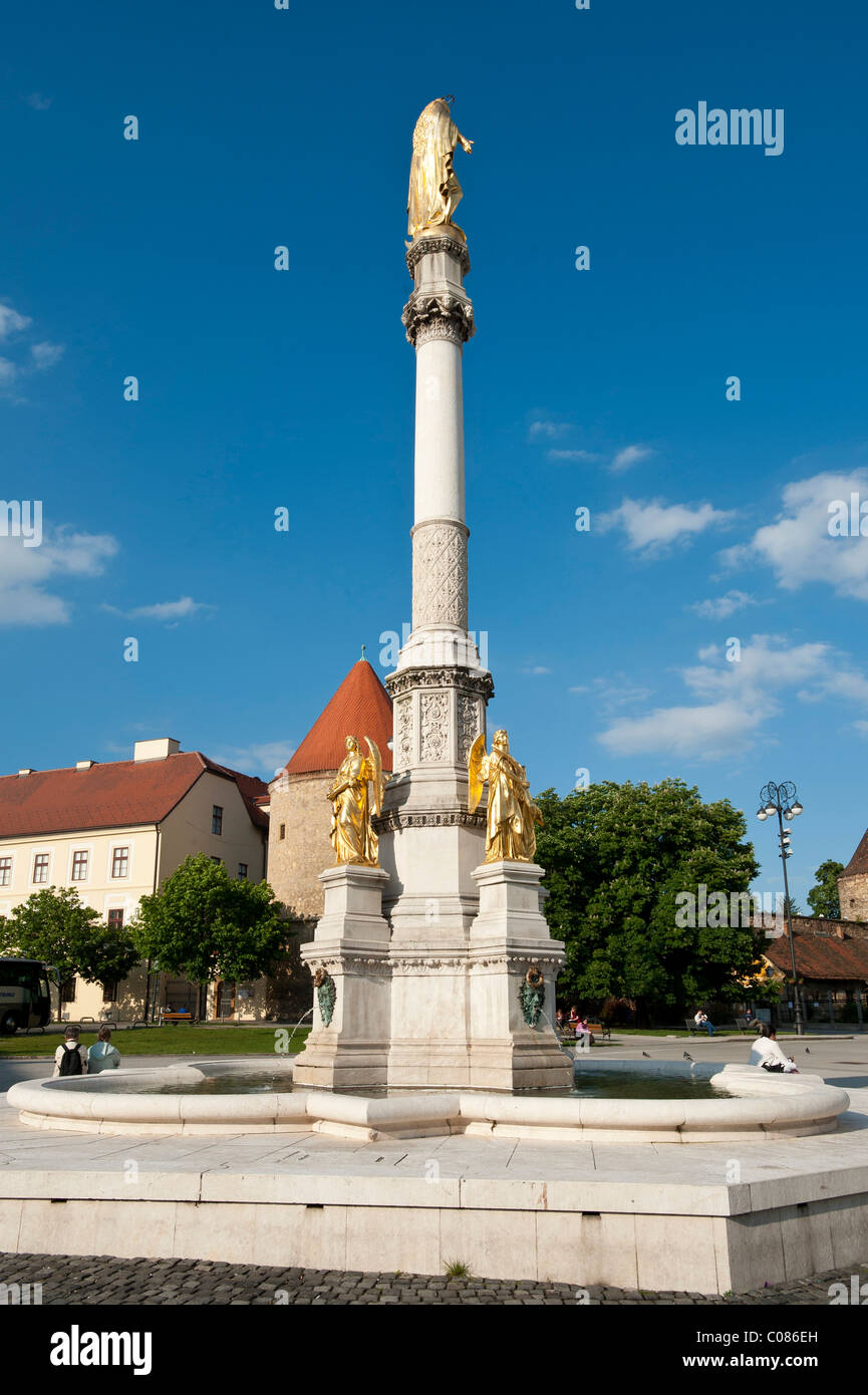 Holy Mary's column with angels and fountain, Zagreb, Croatia, Europe Stock Photo