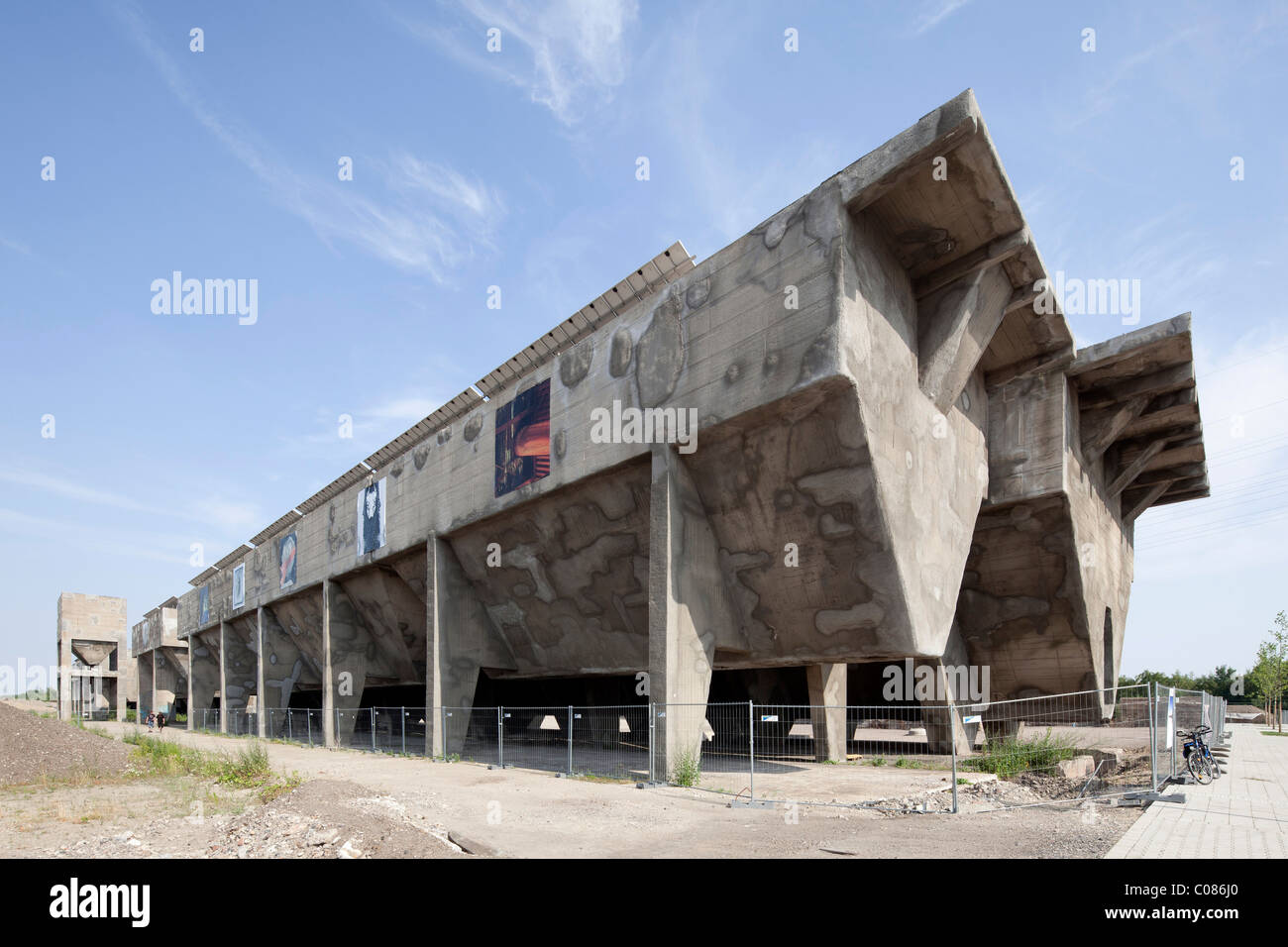 Ore and coal bunkers of the former Schalker Verein steelworks, art action Starke Orte, Strong Places Stock Photo