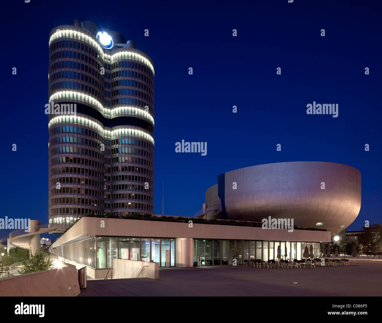 BMW high-rise building and BMW Museum, headquarters of the Bavarian Motor Works, Munich, Bavaria, Germany, Europe Stock Photo