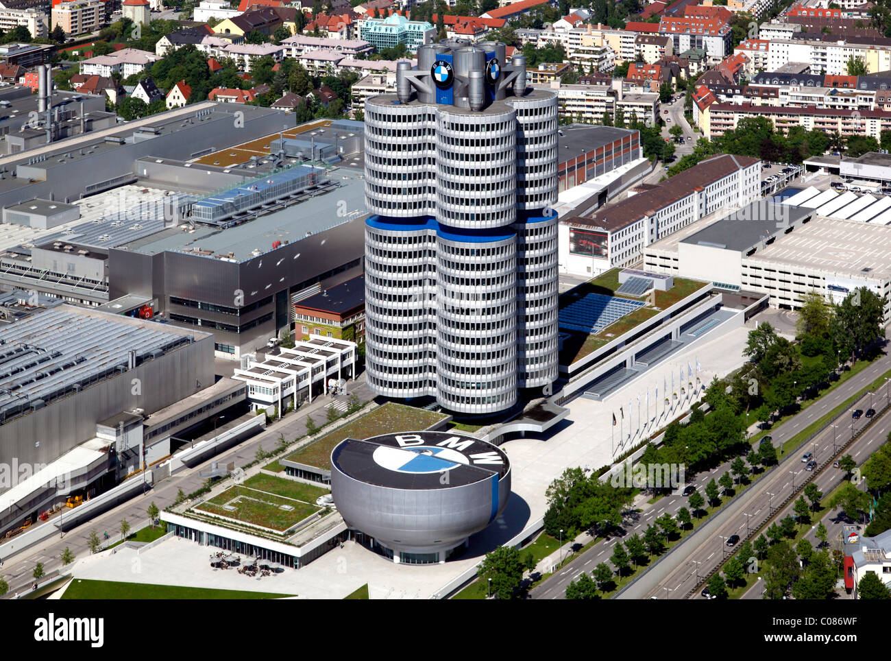 BMW high-rise building and BMW Museum, headquarters of the Bavarian Motor Works, Munich, Bavaria, Germany, Europe Stock Photo