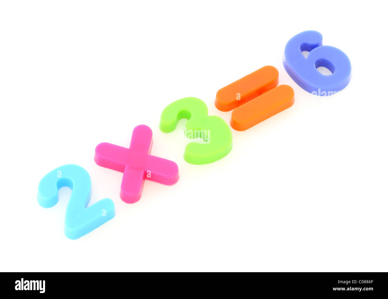 Numbers formed from plastic colourful toy digits on white background Stock Photo