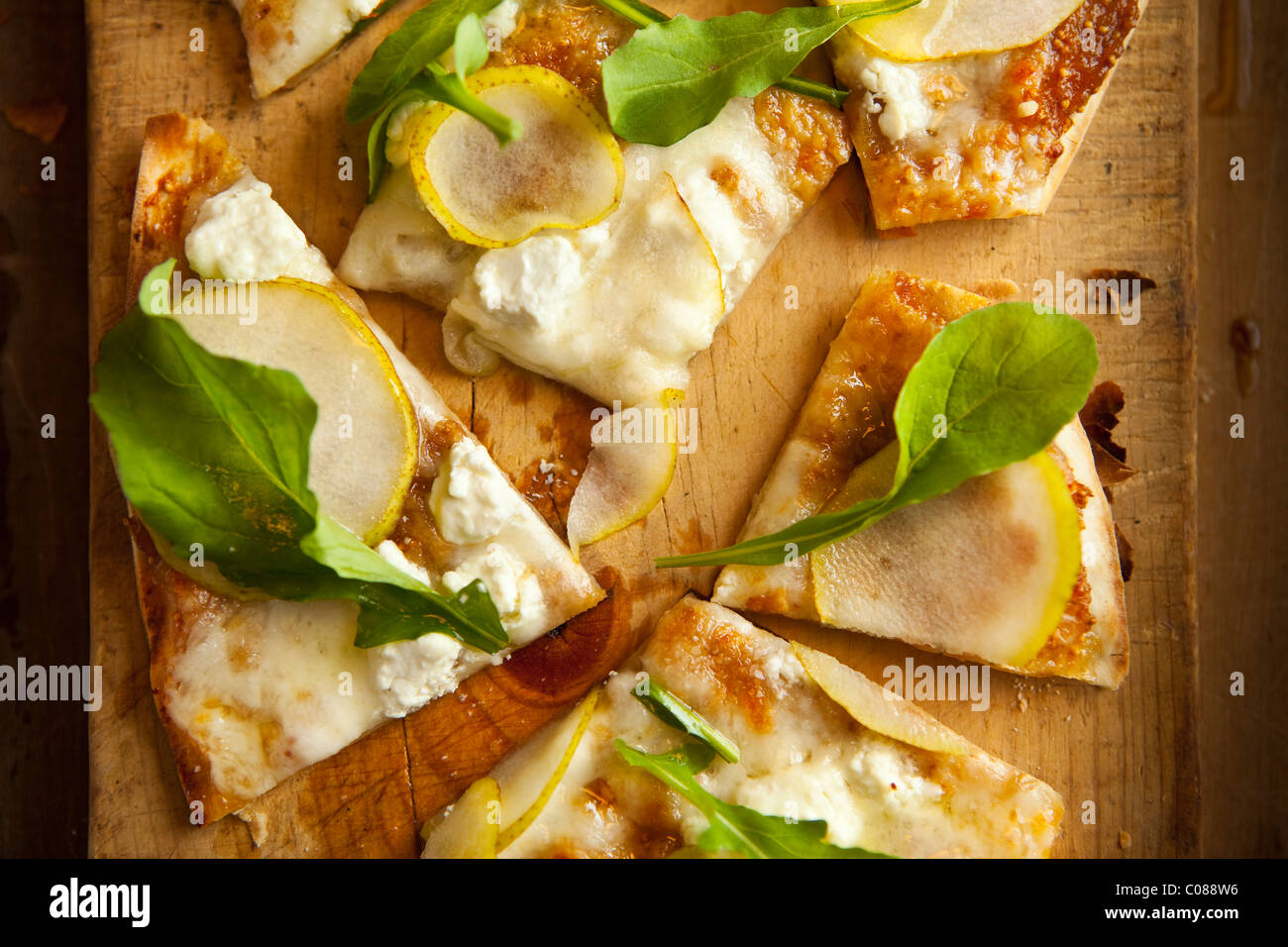 Thin and crispy crust Pizza with Mozzarella, Goat Cheese, Fig Spread