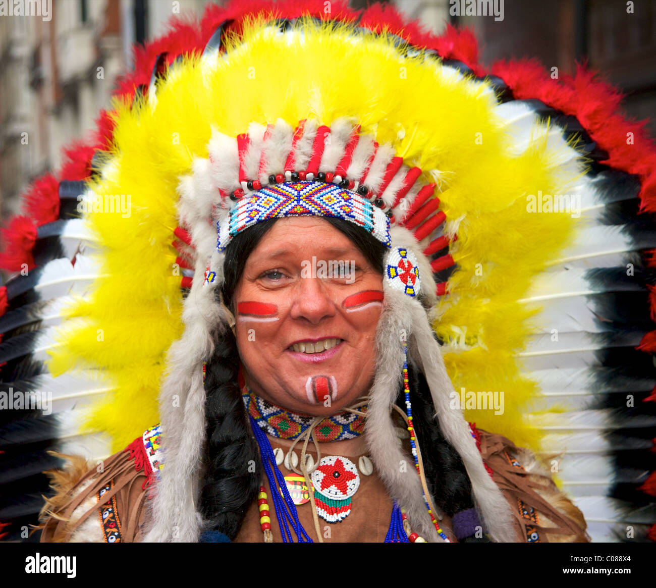 Person dressed as a Native American Indian during the New Years Day