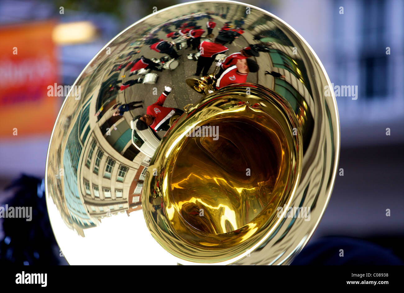Reflection in a French Horn at The News Day Parade London Stock Photo