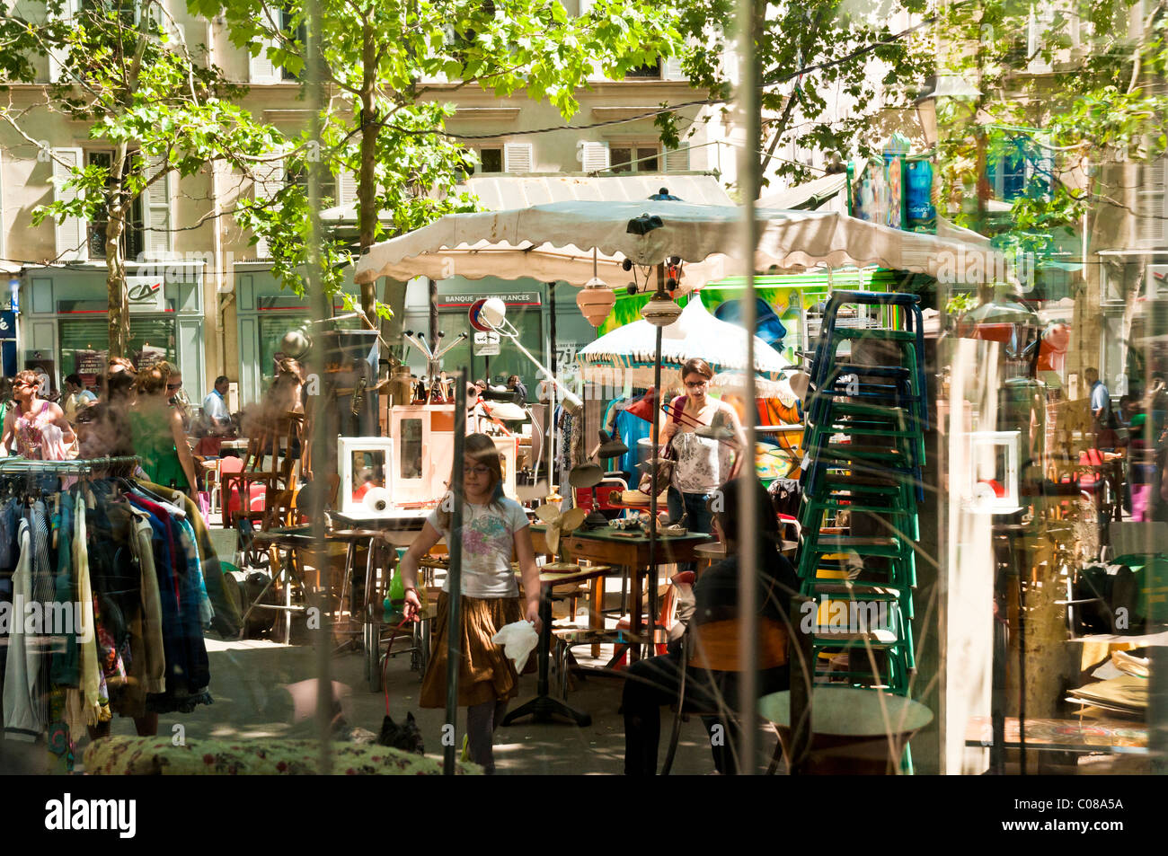 Summer time in the Abbesses square, Montmartre, Paris Stock Photo