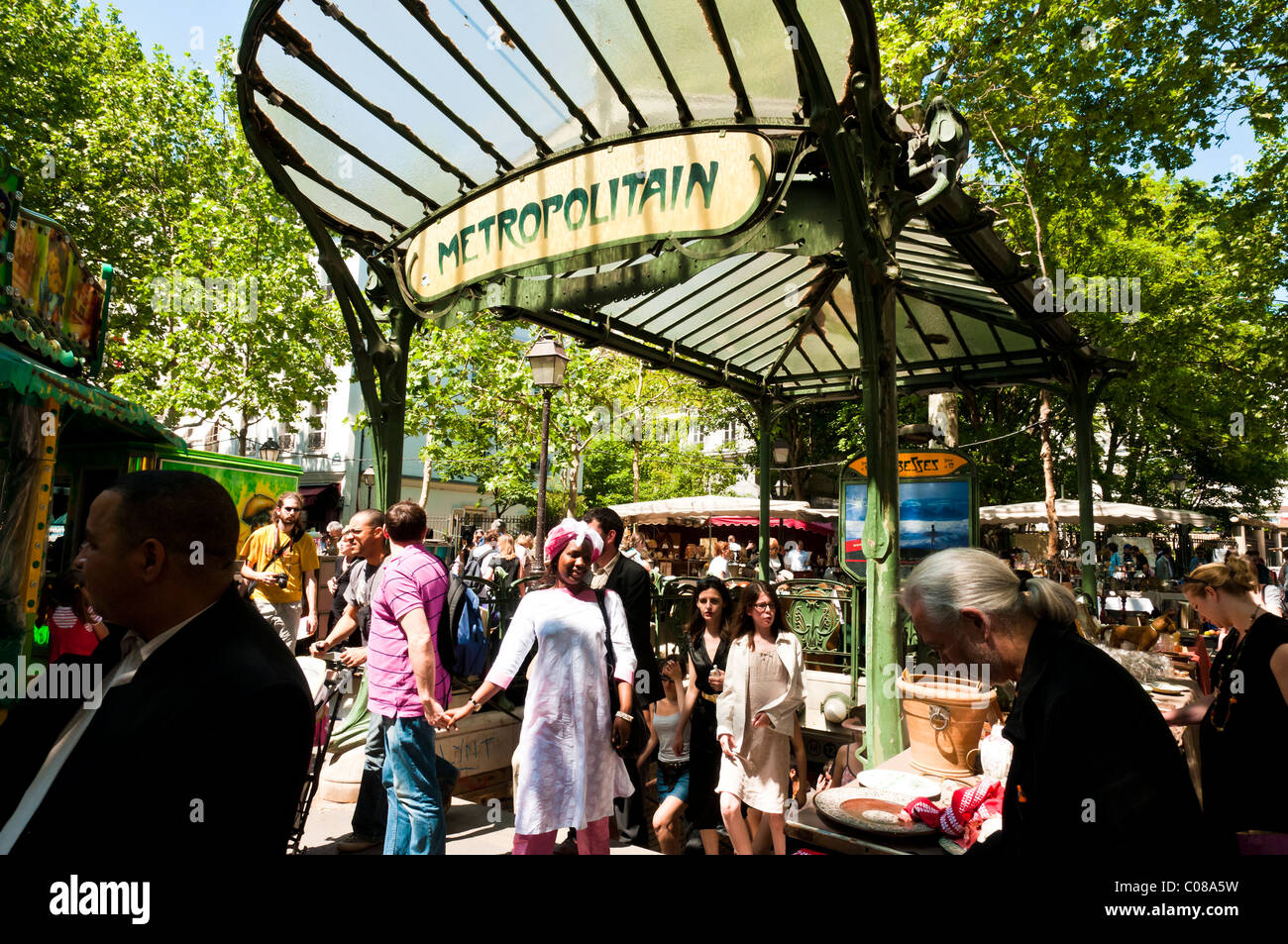 Summer time in the Abbesses square, Montmartre, Paris Stock Photo