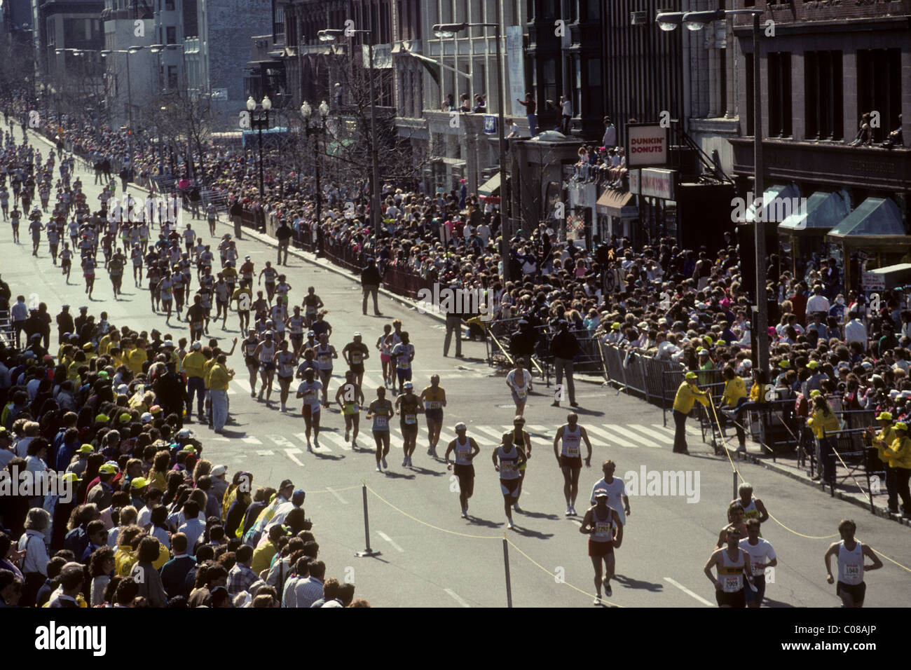 Finishers on Boyleston Street at the 1990 Boston Marathon. Stock Photo