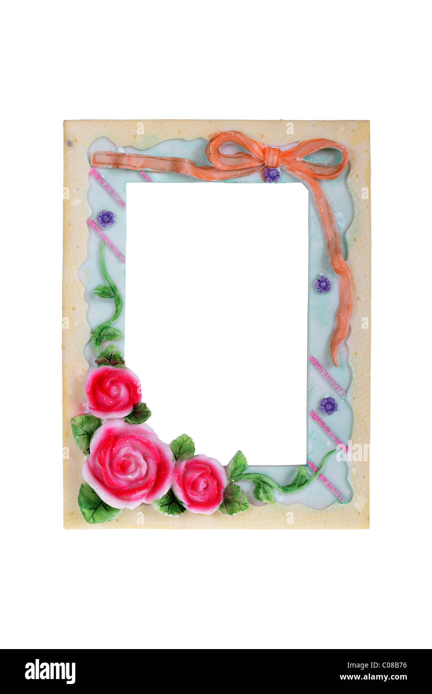Photo frame with roses isolated on white background Stock Photo