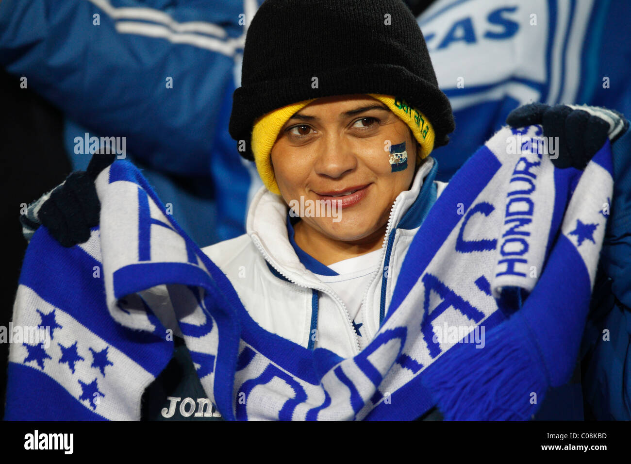 A Honduras supporter holds a scarf prior to a 2010 FIFA World Cup Group H match between Spain and Honduras June 21, 2010. Stock Photo