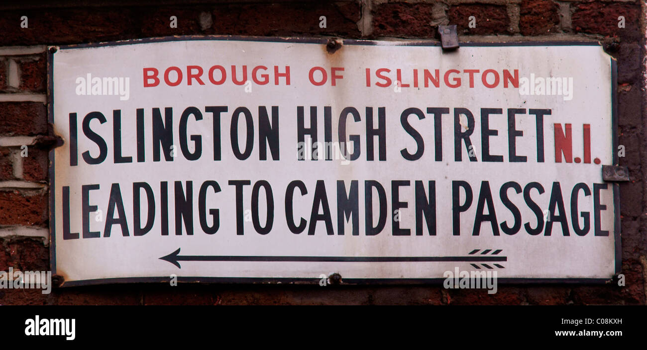 Street name sign Islington High Street Stock Photo