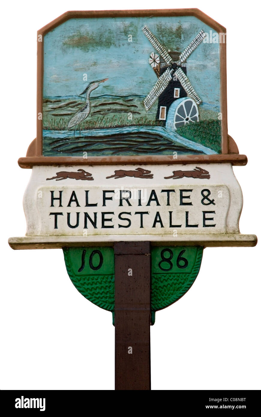 Village name sign of Halvergate and Turnstall Stock Photo
