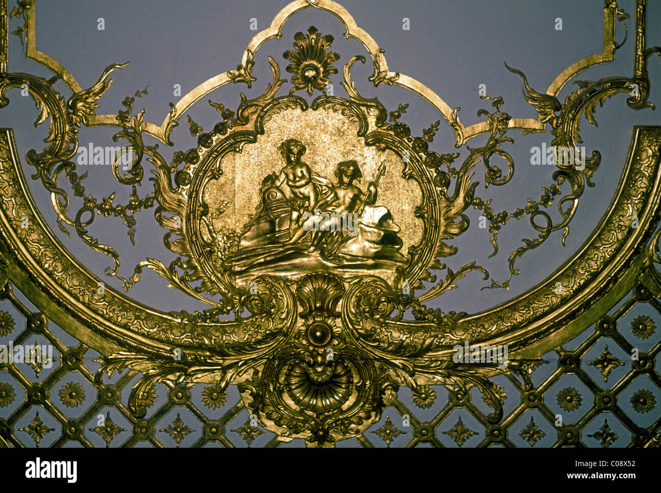 gilded wall decor, wall decor, Palace of Versailles, city of Versailles, Ile-de-France, France, Europe Stock Photo