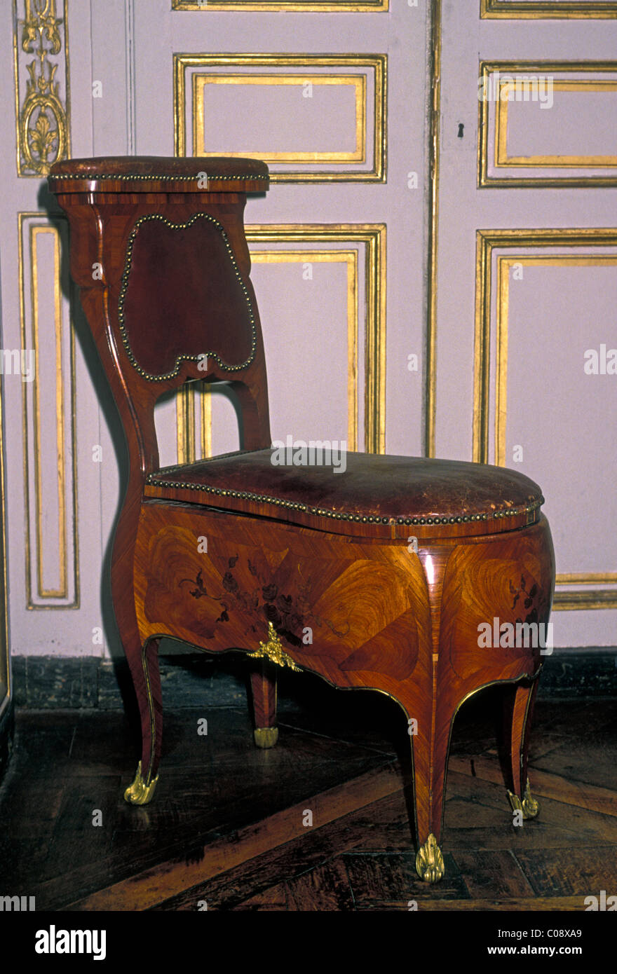 commode, chamber pot, King Louis XV, Palace of Versailles, city of Versailles, Ile-de-France, France, Europe Stock Photo