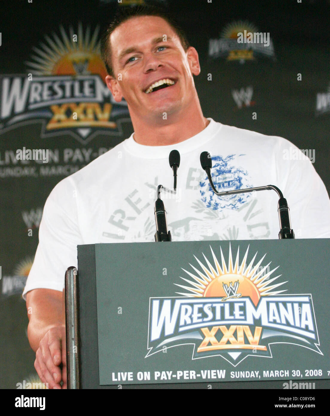 WWE wrester, John Cena At a press conference at the Staples Centre for WrestleMania XXIV taking place on Sunday, March 30th Stock Photo