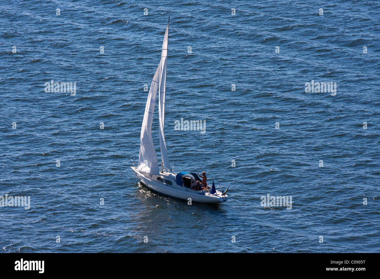 Sailboat in the harbor and archipelago of the city of Stockholm, Sweden. Stock Photo