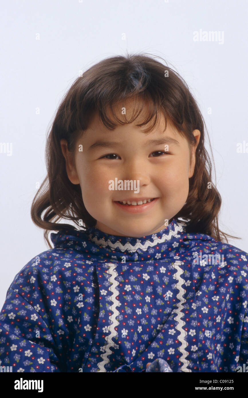 Portrait of Inupiat Girl in Studio, Alaska Stock Photo